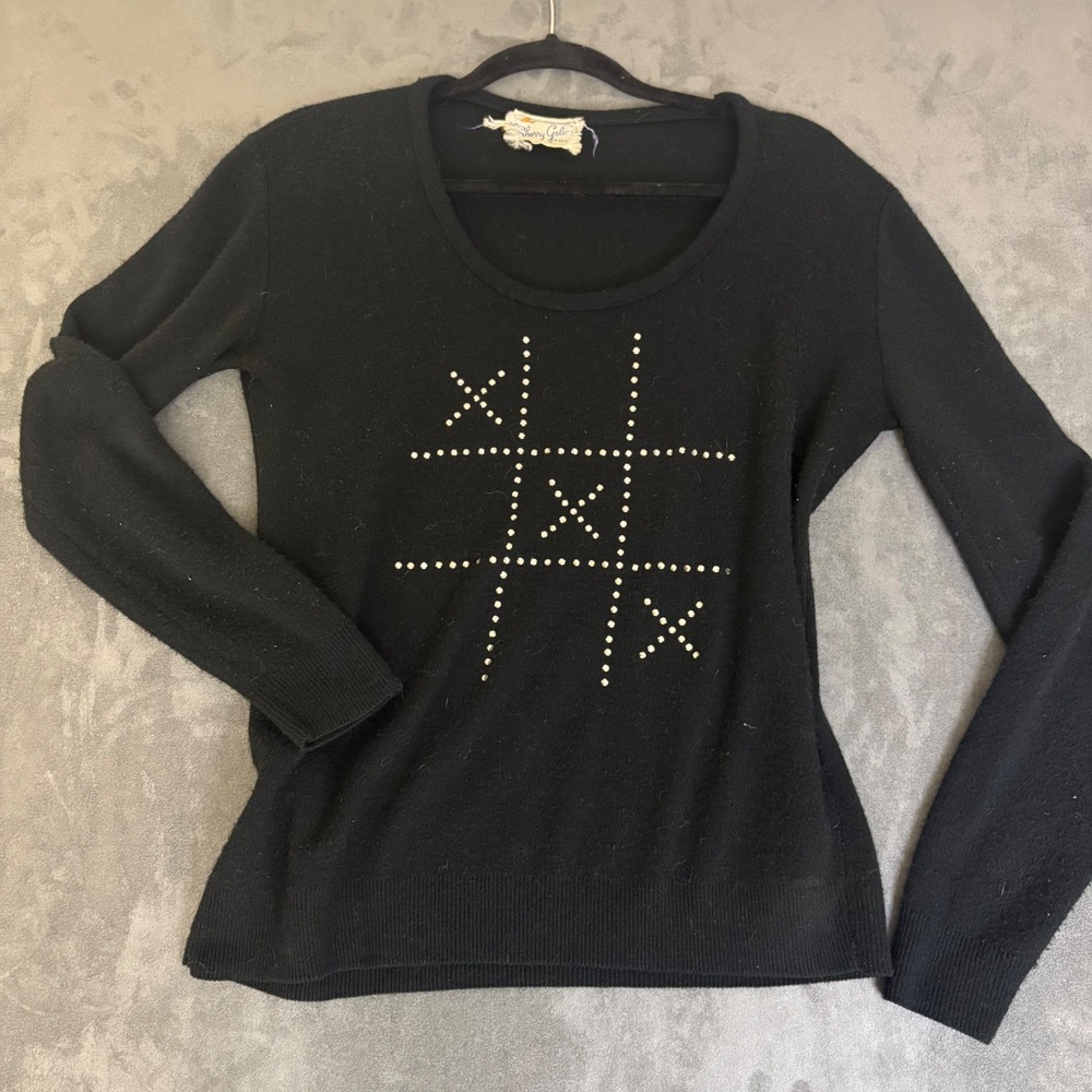VTG Retro Sherry Gale Black Rhinestone Tic-Tac-Toe Sweater